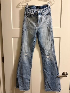 Buckle Light Blue Distressed Flare Jeans